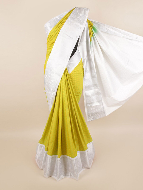 

Pothys Lime Green & White Striped Zari Silk Blend Saree