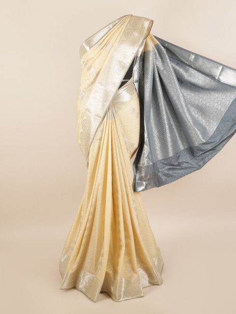

Pothys Cream-Coloured & Grey Ethnic Motifs Zari Silk Blend Saree