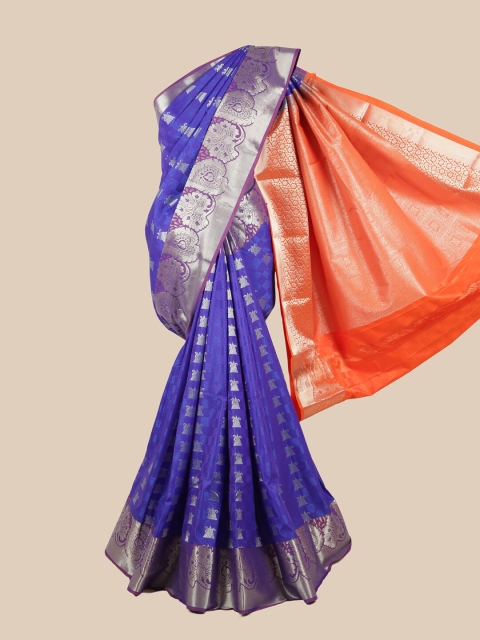 

Pothys Blue & Orange Ethnic Motifs Zari Silk Blend Saree