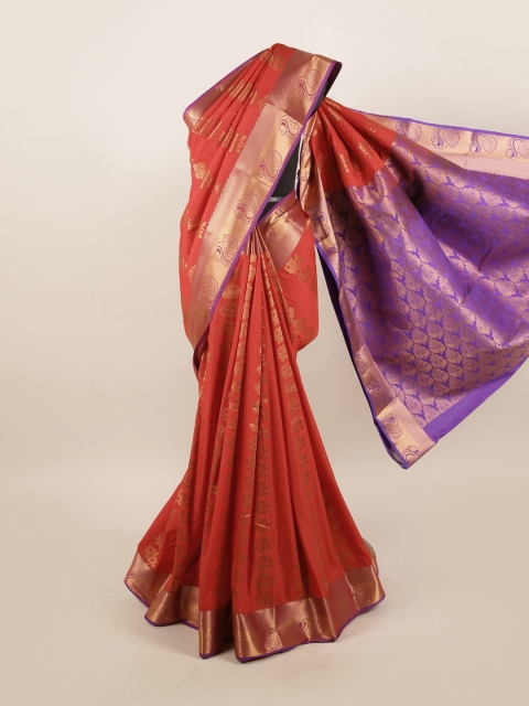 

Pothys Rust & Purple Ethnic Motifs Zari Silk Blend Saree