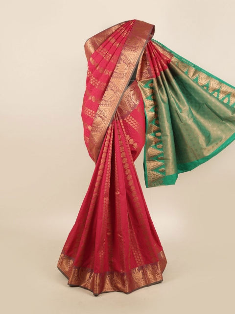 

Pothys Red & Green Floral Motifs Zari Silk Blend Saree