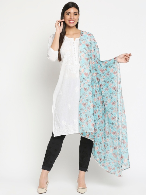 

Get Wrapped Women Blue & White Printed Poly Chiffon Dupatta with Gotta Patti