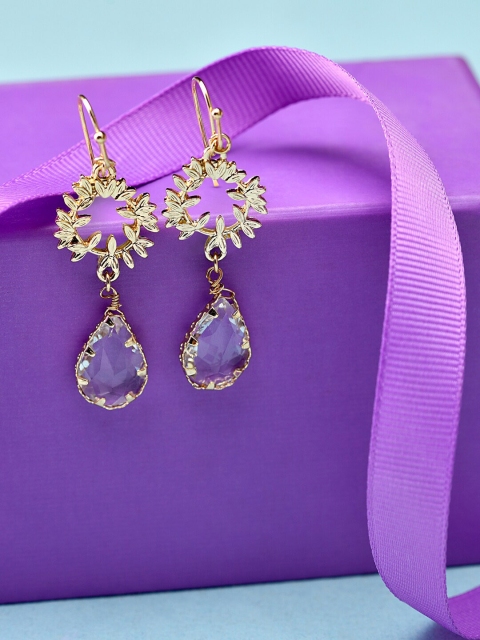 

Accessorize Gold-toned Transparent Crystal Studded Contemporary Drop Earrings