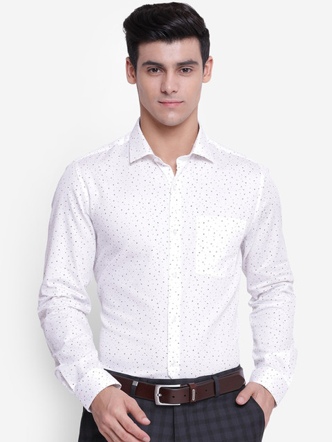 

Turtle Men White & Black Slim Fit Opaque Printed Cotton Formal Shirt