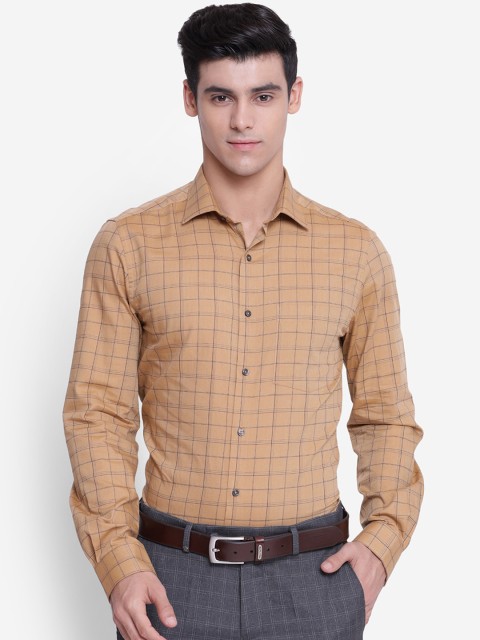 

Turtle Men Khaki Slim Fit Opaque Checked Cotton Formal Shirt