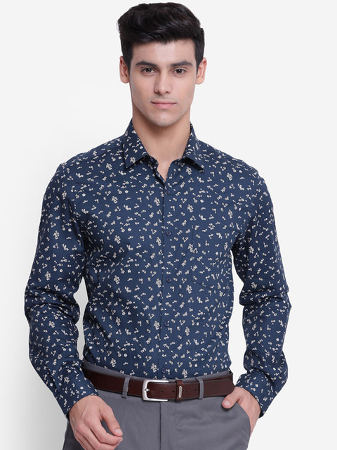 

Turtle Men Blue Slim Fit Floral Opaque Printed Formal Shirt