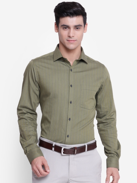 

Turtle Men Green Slim Fit Opaque Striped Cotton Formal Shirt