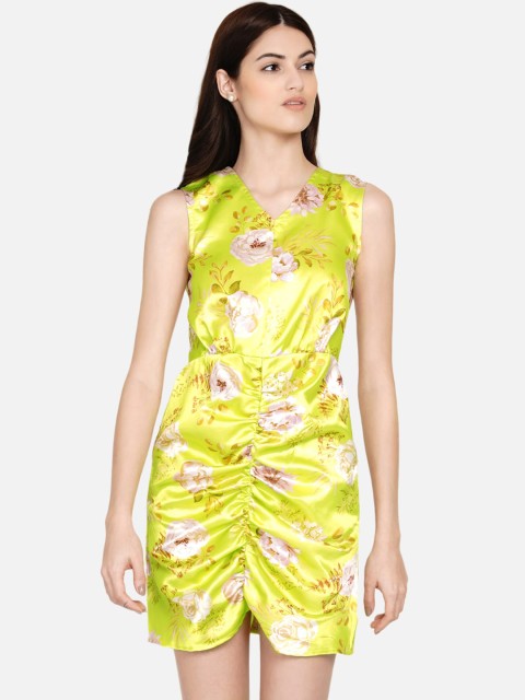 

Samshek Yellow & Brown Floral Satin Sheath Dress