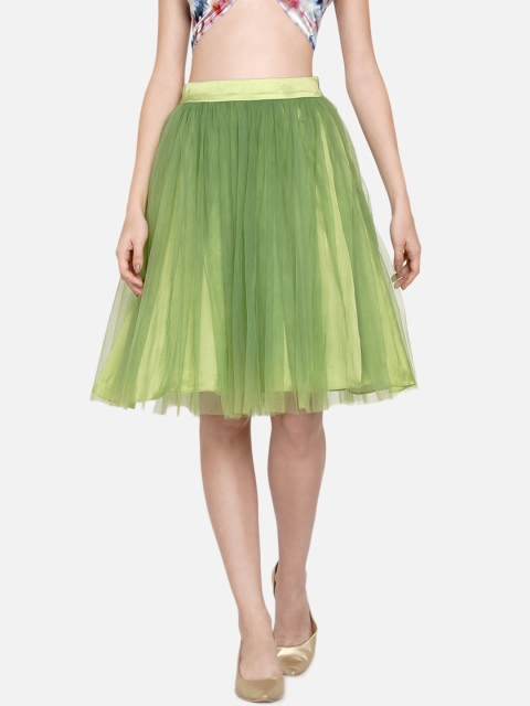 

Samshek Women Green & Yellow Gathered Knee-Length Flared Skirt