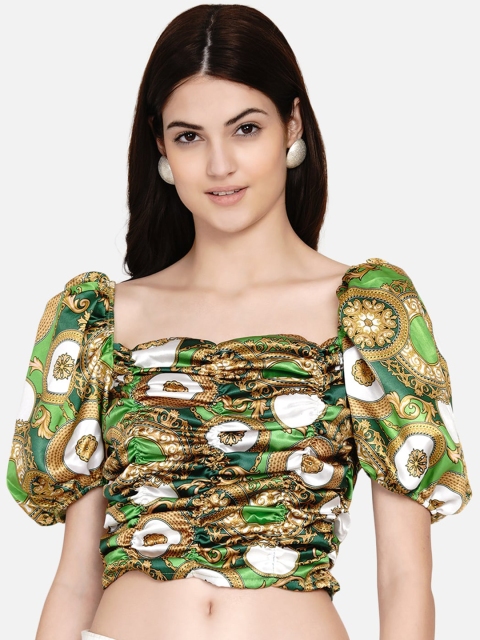 

Samshek Women Multicoloured Sweetheart Neck Fitted Crop Top, Multi