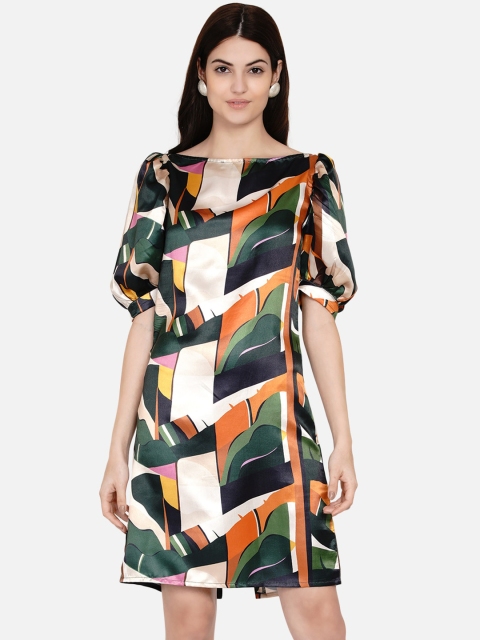 

Samshek Multicoloured Abstract Printed Satin A-Line Dress, Multi