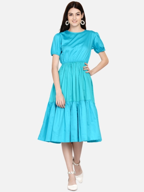 

Samshek Blue Solid Tiered Midi Dress