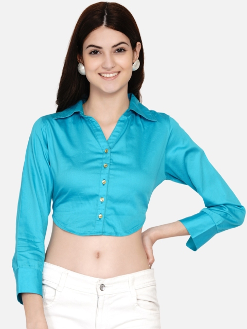 

Samshek Blue Shirt Style Crop Top