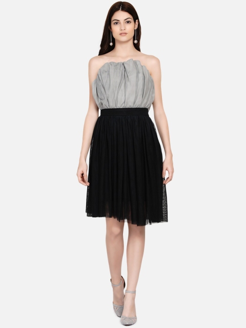 

Samshek Grey Colourblocked Off-Shoulder Dress