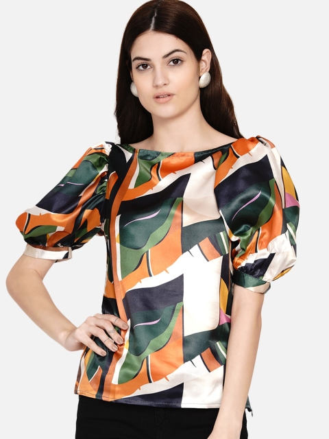 

Samshek Orange & Green Abstract Printed Top