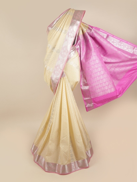 

Pothys Cream-Coloured & Rose Woven Design Pure Silk Saree