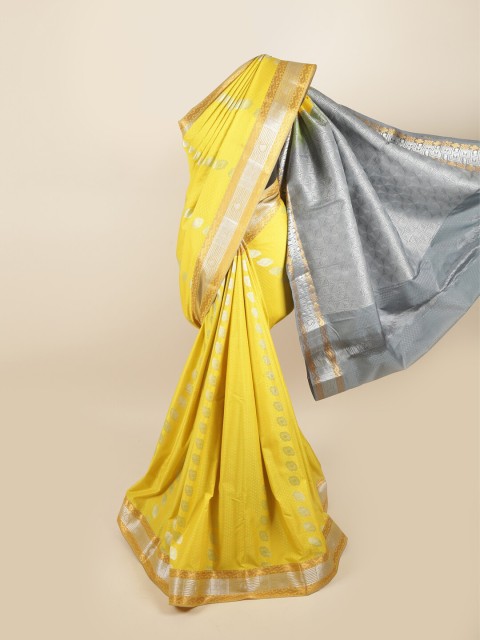 

Pothys Yellow & Grey Floral Pure Silk Saree