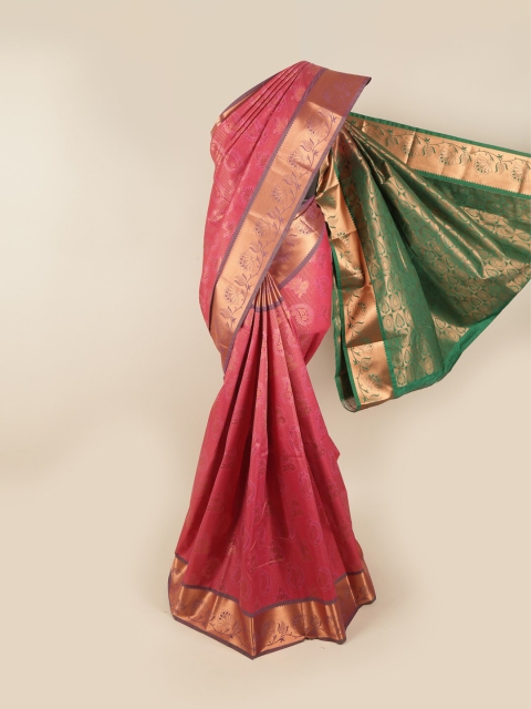

Pothys Pink & Green Floral Pure Silk Saree