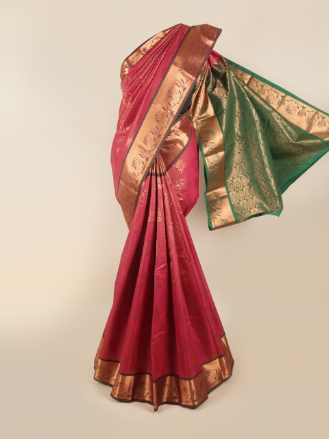 

Pothys Pink & Green Woven Design Zari Pure Silk Saree