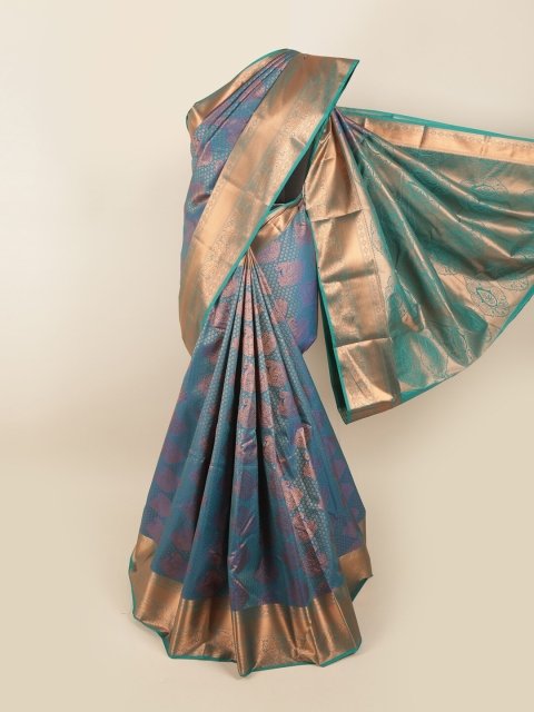 

Pothys Blue & Gold-Toned Woven Design Zari Pure Silk Saree