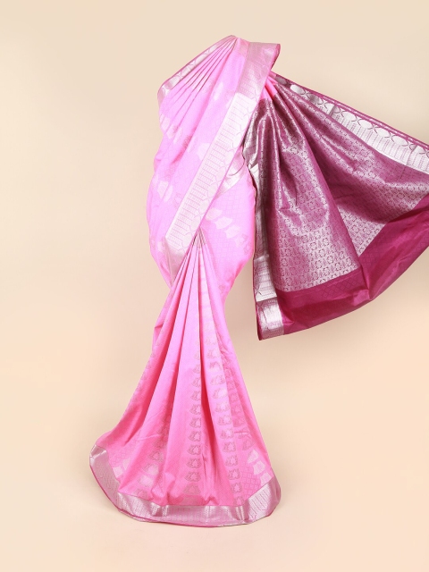 

Pothys Pink & Silver-Toned Woven Design Zari Pure Silk Saree