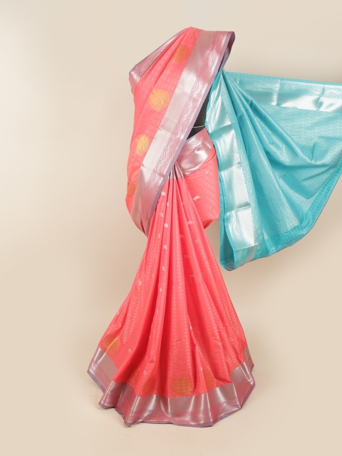 

Pothys Pink & Turquoise Blue Woven Design Zari Pure Silk Saree