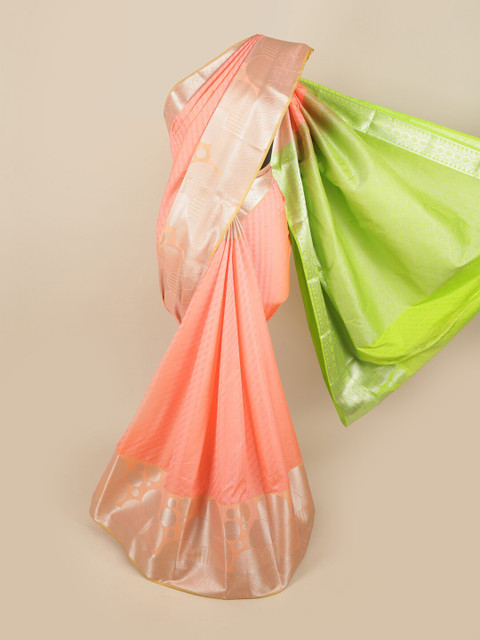 

Pothys Peach-Coloured & Green Woven Design Zari Pure Silk Saree