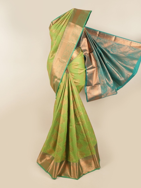 

Pothys Green & Gold-Toned Woven Design Zari Pure Silk Saree