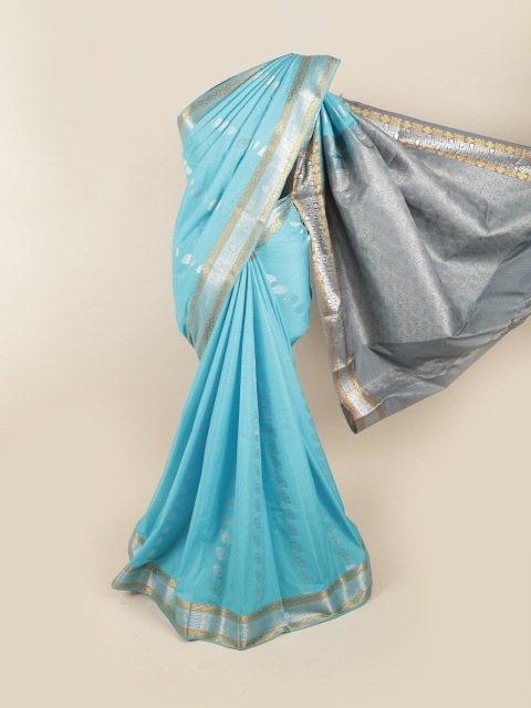 

Pothys Blue & Grey Woven Design Zari Pure Silk Saree