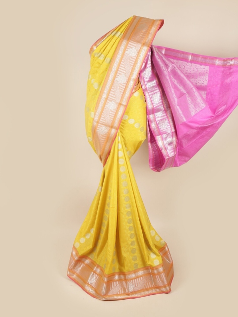 

Pothys Yellow & Pink Woven Design Zari Pure Silk Saree