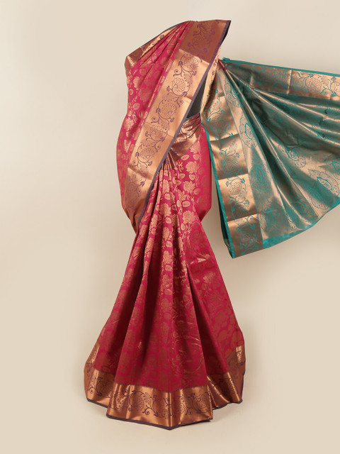 

Pothys Magenta & Sea Green Woven Design Zari Pure Silk Saree