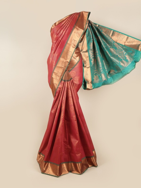 

Pothys Rust & Green Woven Design Zari Pure Silk Saree