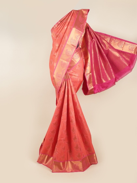 

Pothys Pink & Gold-Toned Woven Design Zari Pure Silk Saree