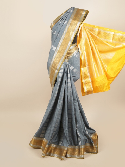 

Pothys Grey & Yellow Woven Design Zari Pure Silk Saree