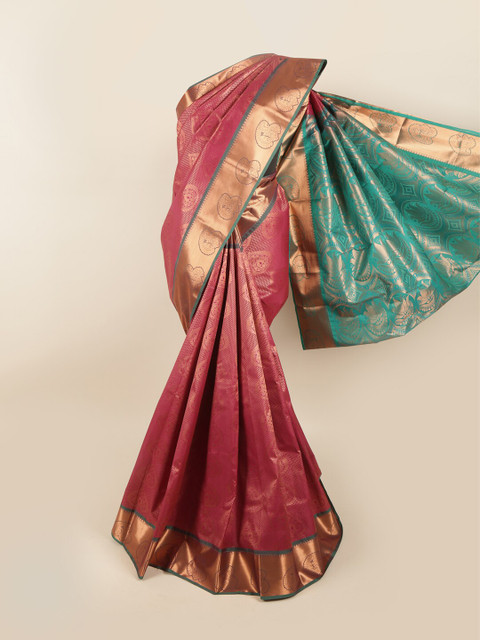 

Pothys Pink & Green Woven Design Zari Pure Silk Saree
