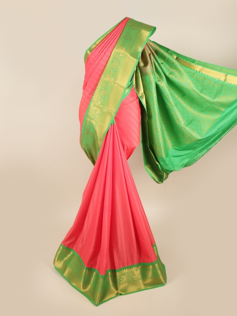 

Pothys Pink & Green Woven Design Zari Pure Silk Saree