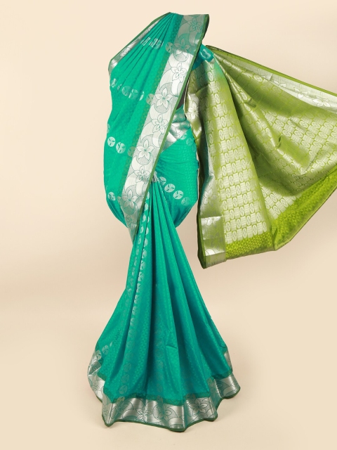 

Pothys Green & Silver-Toned Woven Design Zari Pure Silk Saree