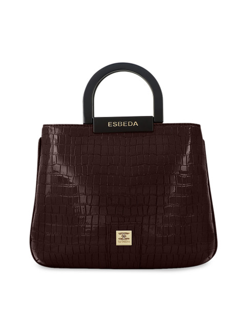 

ESBEDA Brown Textured PU Structured Handheld Bag with Cut Work