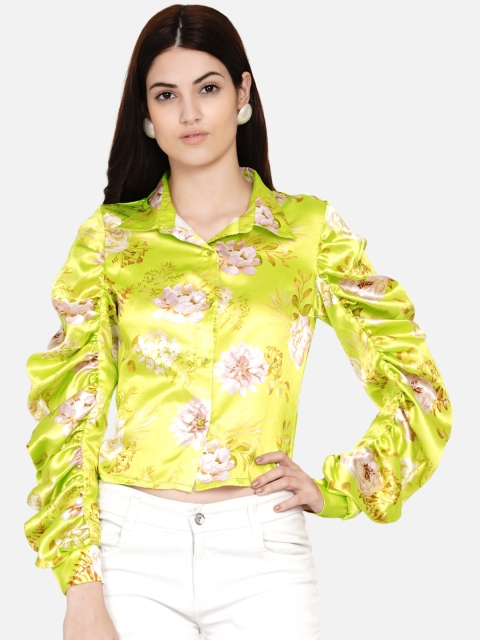 

Samshek Women Multicoloured Floral Printed Shirt Style Crop Top, Multi
