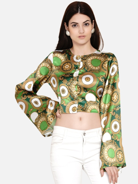 

Samshek Green & Brown Printed Regular Crop Top