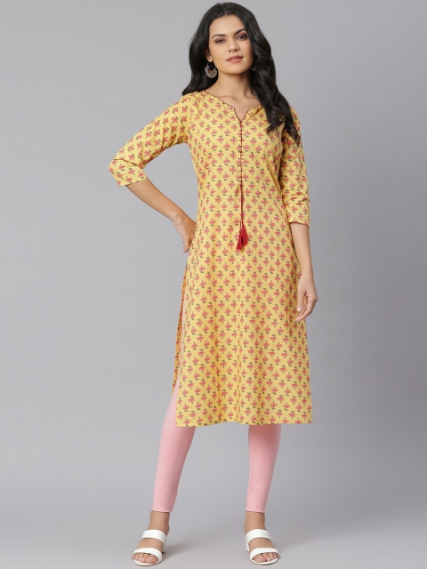 

Stylum Women Yellow Geometric Thread Work Kurta