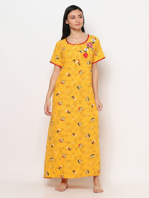

TRUNDZ Yellow Printed Maxi Nightdress