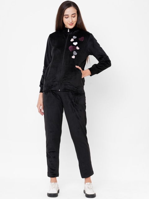 

Sweet Dreams Women Black Mock Collar Tracksuit with Embroidery Detail