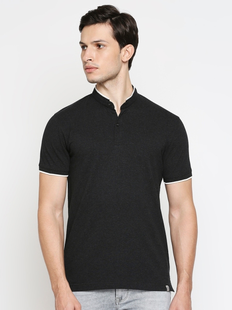

Mufti Men Black Mandarin Collar Slim Fit T-shirt