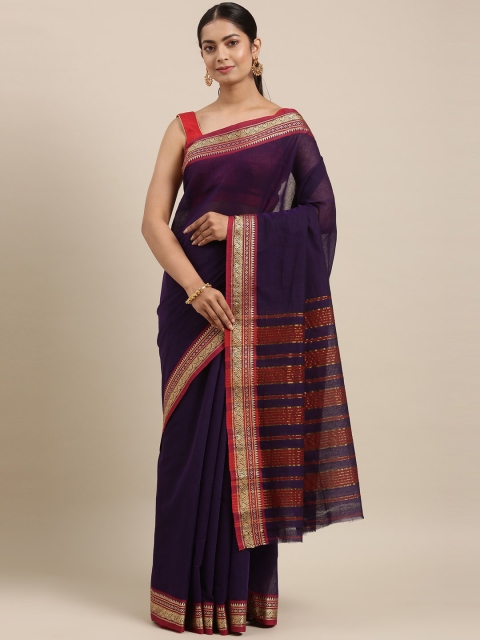 

The Chennai Silks Violet & Red Pure Cotton Chettinad Saree