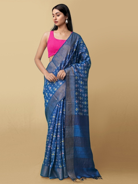 

Unnati Silks Blue Woven Design Zari Pure Silk Murshidabad silk Saree
