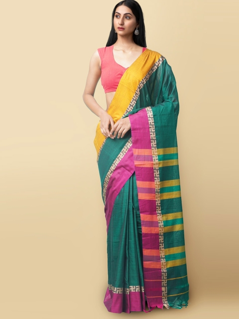 

Unnati Silks Green & Yellow Zari Pure Cotton Handloom Narayan Peth Saree