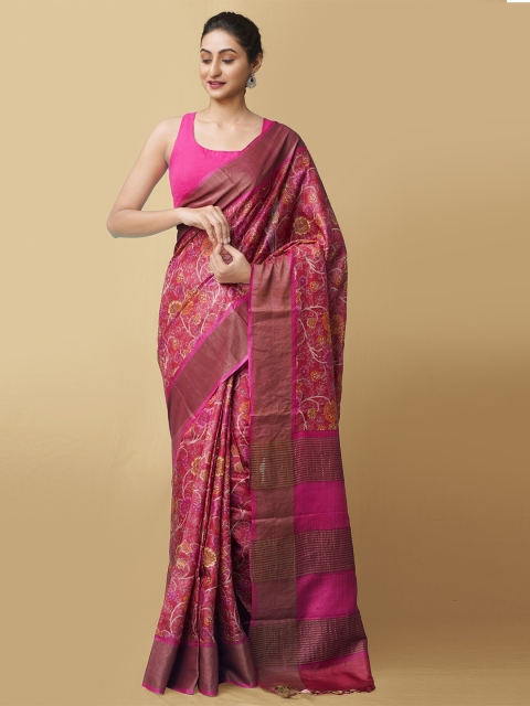 

Unnati Silks Red & Magenta Ethnic Motifs Zari Pure Silk Murshidabad Saree