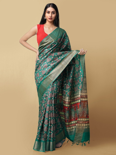 

Unnati Silks Green & Red Ethnic Motifs Zari Pure Silk Murshidabad Saree