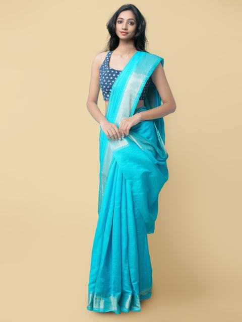 

Unnati Silks Blue & Gold-Toned Zari Art Silk Patola Saree